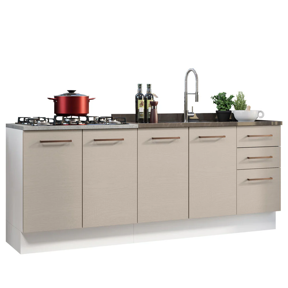 Kit Con 2 Bajo Mesada de Cocina com 3 Cajones y 4 Puertas (Sin Tapa Ni Bacha de acero inoxidable) Blanco/Crema Agata Madesa - Image 3