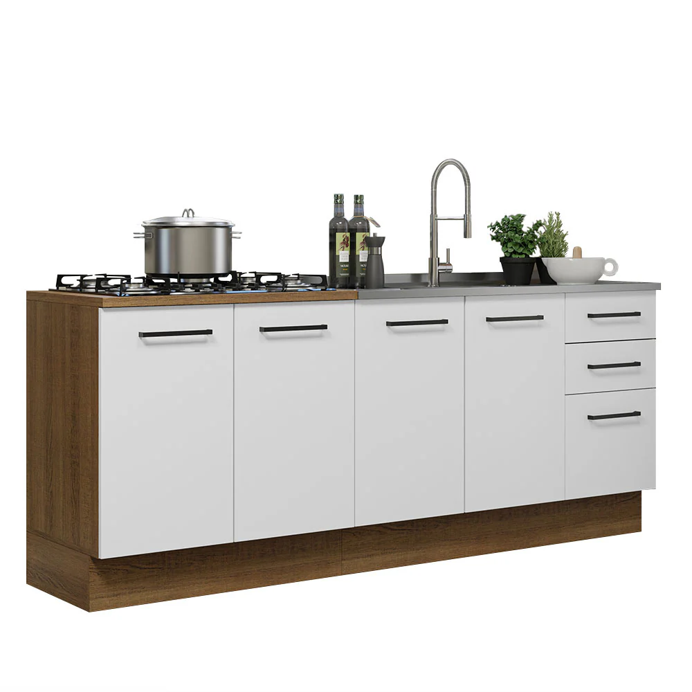 Kit Con 2 Bajo Mesada de Cocina Madesa Agata con 3 Cajones y 4 Puertas (Sin Tapa Ni Bacha) Marrón/Blanco - Image 3