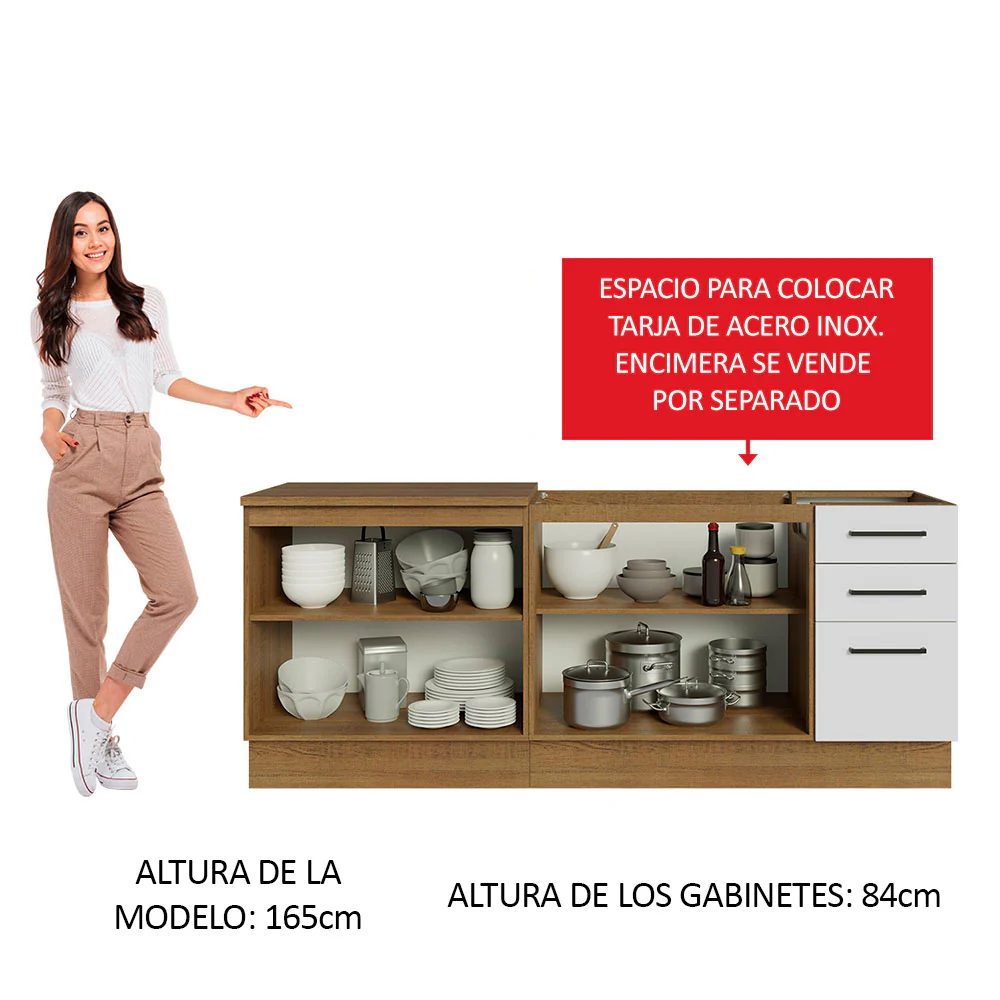 Kit Con 2 Bajo Mesada de Cocina Madesa Agata con 3 Cajones y 4 Puertas (Sin Tapa Ni Bacha) Marrón/Blanco - Image 4