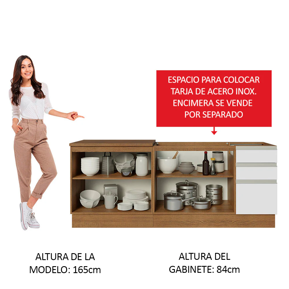 Kit con 2 Bajo Mesada de Cocina Madesa Glamy 4 Puertas y 3 Cajones (Sin Tapa Ni Bacha de acero inoxidable) Marrón/Blanco - Image 4