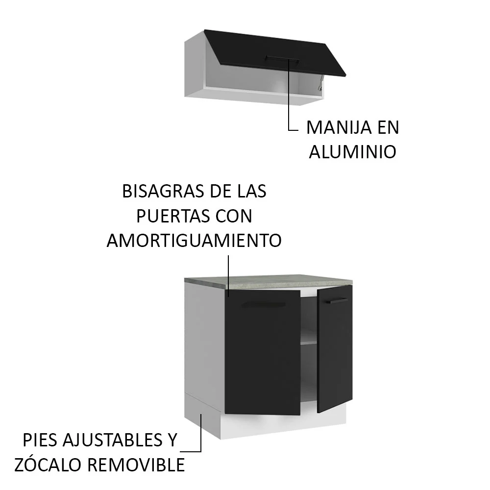 Kit con Bajo Mesada e Alacena Multiuso 80cm Blanco/Negro Agata Madesa - Image 3