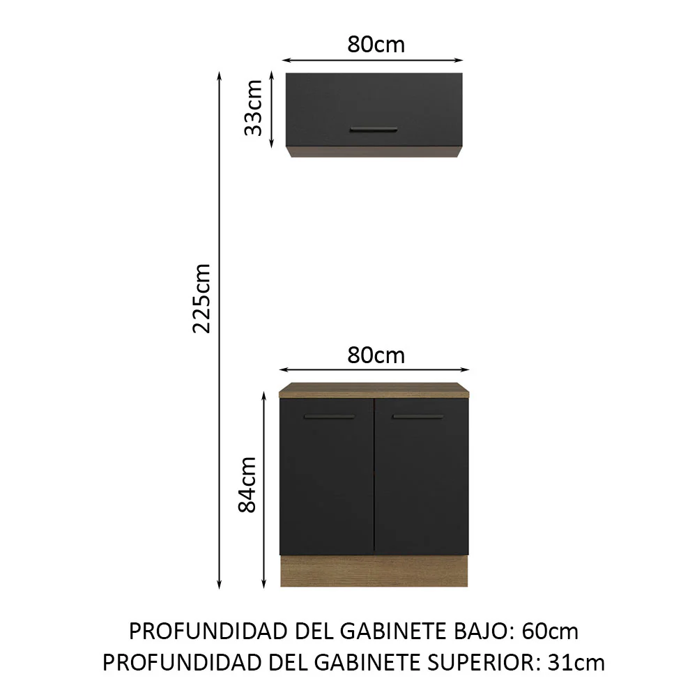 Kit con Bajo Mesada e Alacena Multiuso 80cm Marrón/Negro Agata Madesa - Image 3