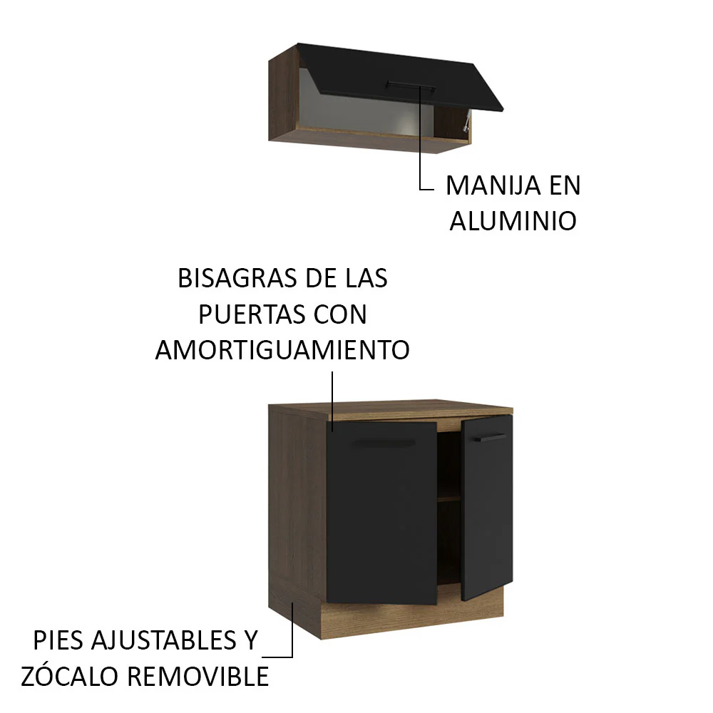 Kit con Bajo Mesada e Alacena Multiuso 80cm Marrón/Negro Agata Madesa - Image 4