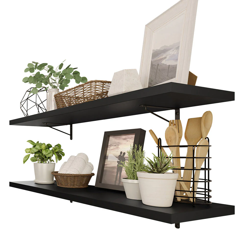 Kit de 2 Estantes de Cocina Flotantes 80 cm con Soportes, Negro - Image 3