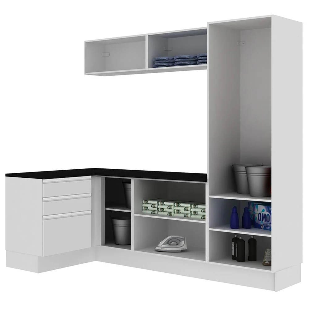 Kit Lavadero Madesa Acordes 100% MDF con Alacena, Cajonera y Bajo Mesada Esquinero Blanco Brillante - Image 8