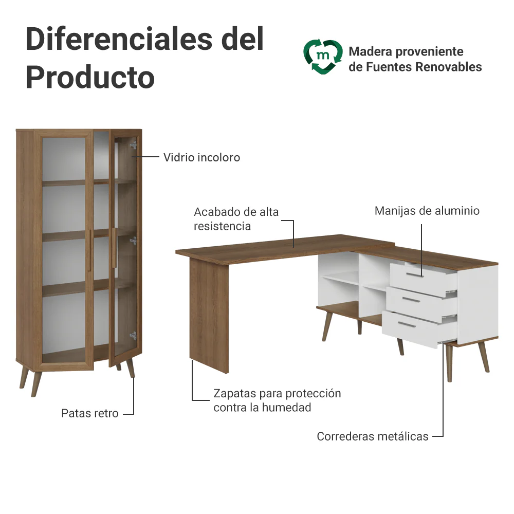Kit Oficina 2 Muebles Madesa Escritorio + Vitrina Multiuso MB - Image 4