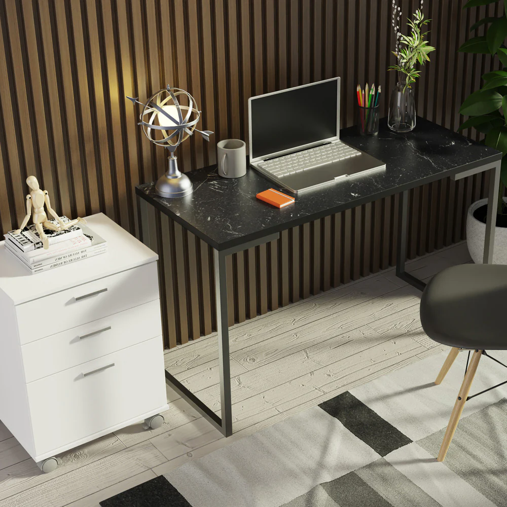 Kit Oficina Home Office con Mesa Industrial + Cajonera Blanco/Negro Madesa - Image 6