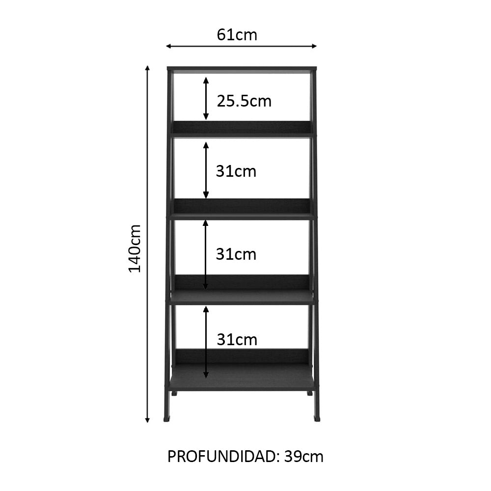 Kit Oficina Home Office con Mesa Industrial + Estante Escalera Negro Madesa - Image 4