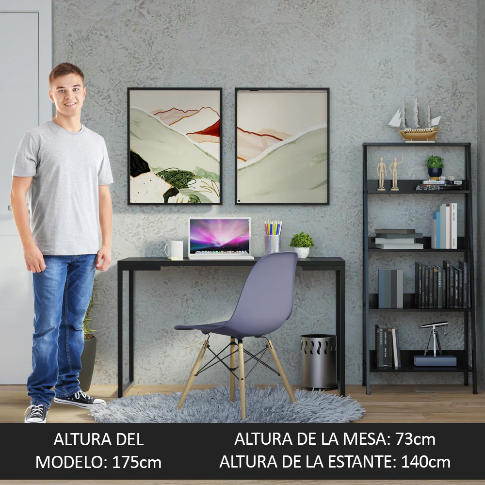 Kit Oficina Home Office con Mesa Industrial + Estante Escalera Negro Madesa - Image 5