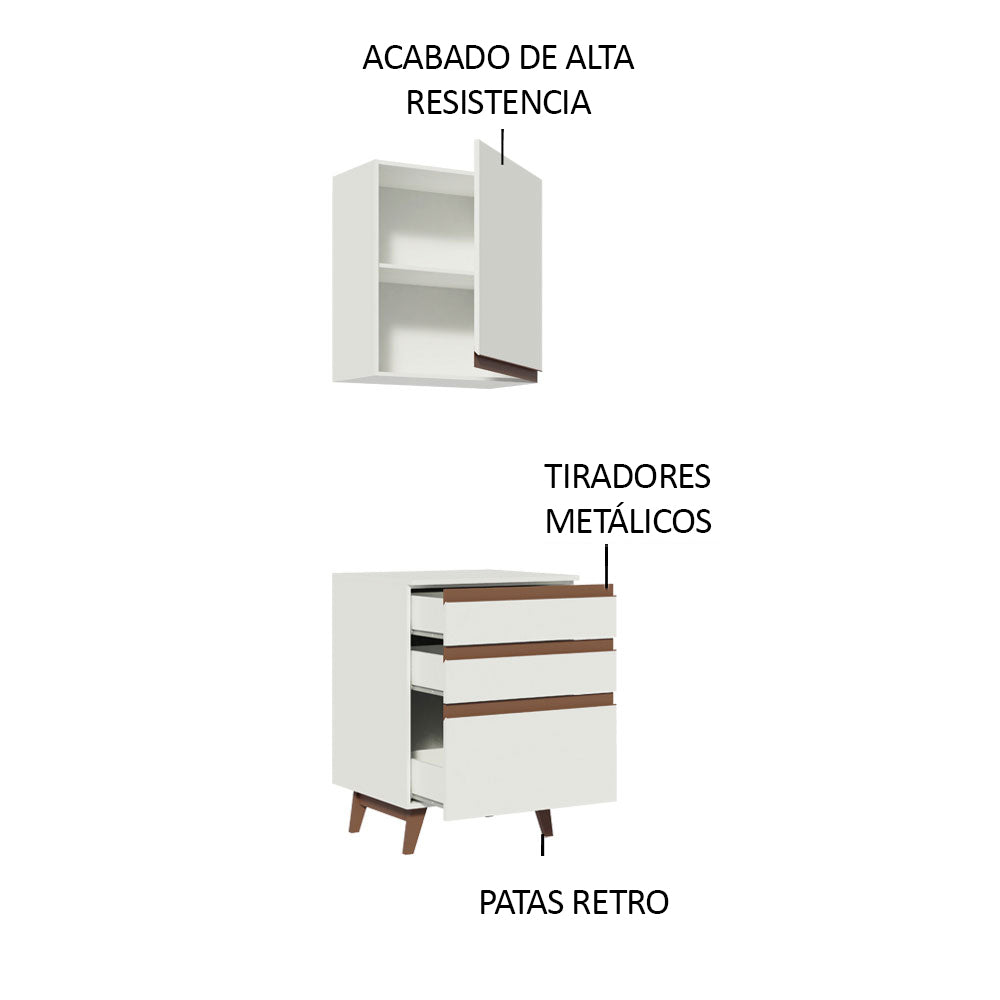 Kit Reims 60 cm con Alacena y Bajo Mesada con 3 Cajones Blanco - Image 5