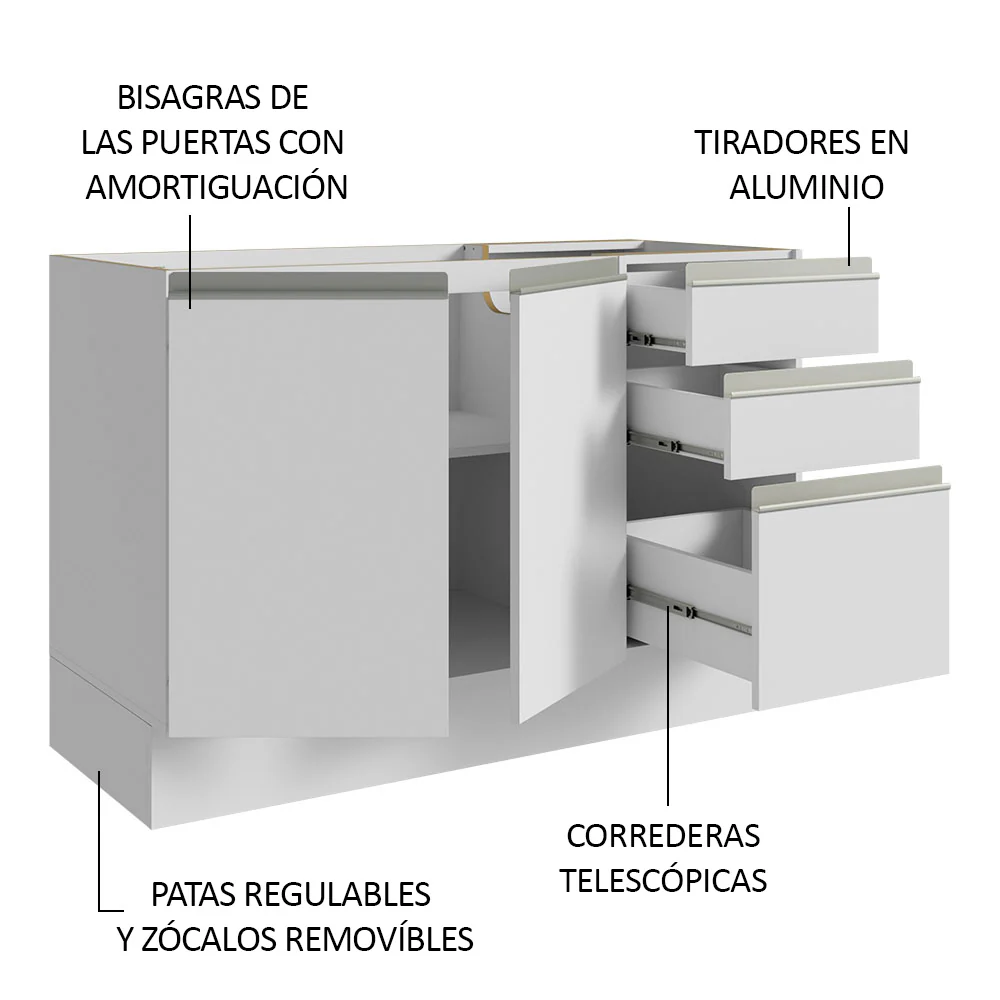 Madesa Armario para Baño de 120cm con 2 Puertas y 3 Cajones Blanco - Image 4