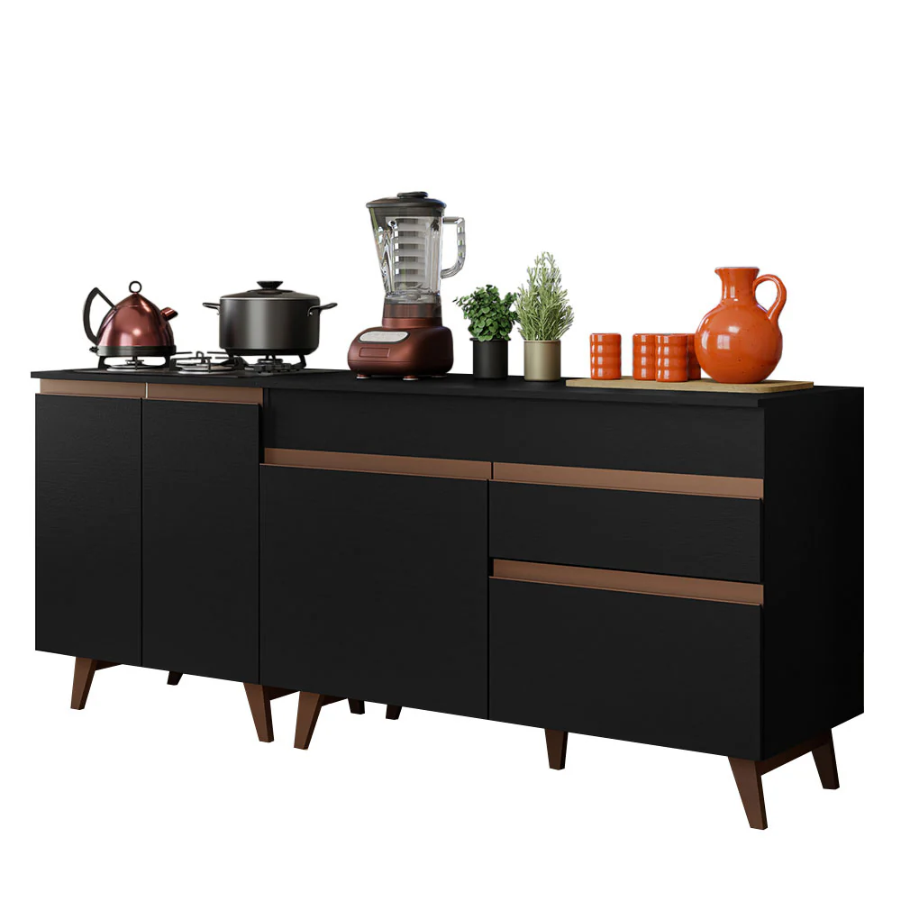 Kit de 2 Bajo Mesada de Cocina 4 Puertas 1 Cajón (Con Tapa) Reims Negro - Image 3