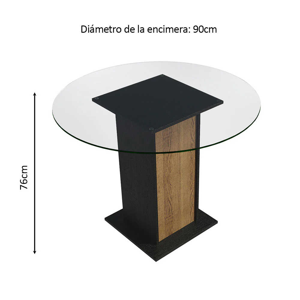 Mesa De Comedor Redonda Madesa 5324 con Tapa de Vidrio Negro/Marrón - Image 2