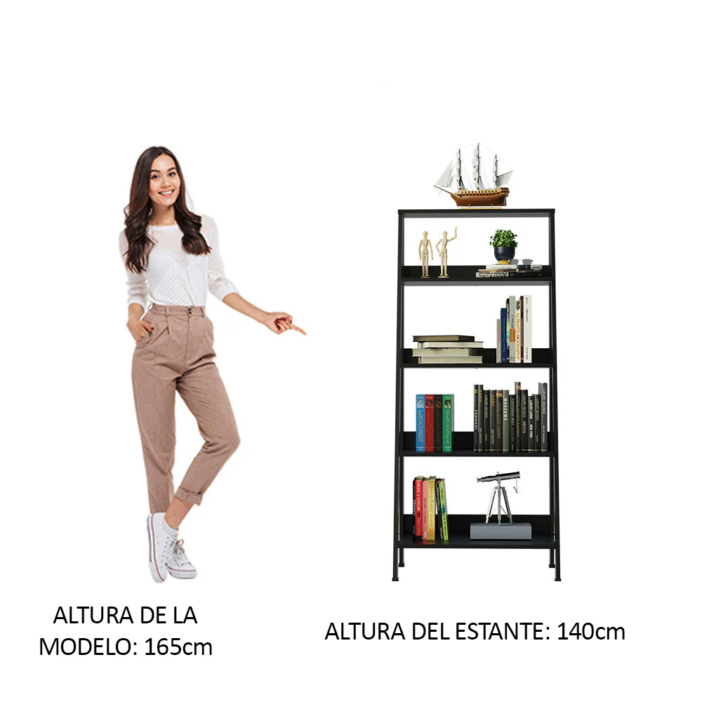 Mueble Biblioteca Librero con 4 Niveles Negro - Image 5