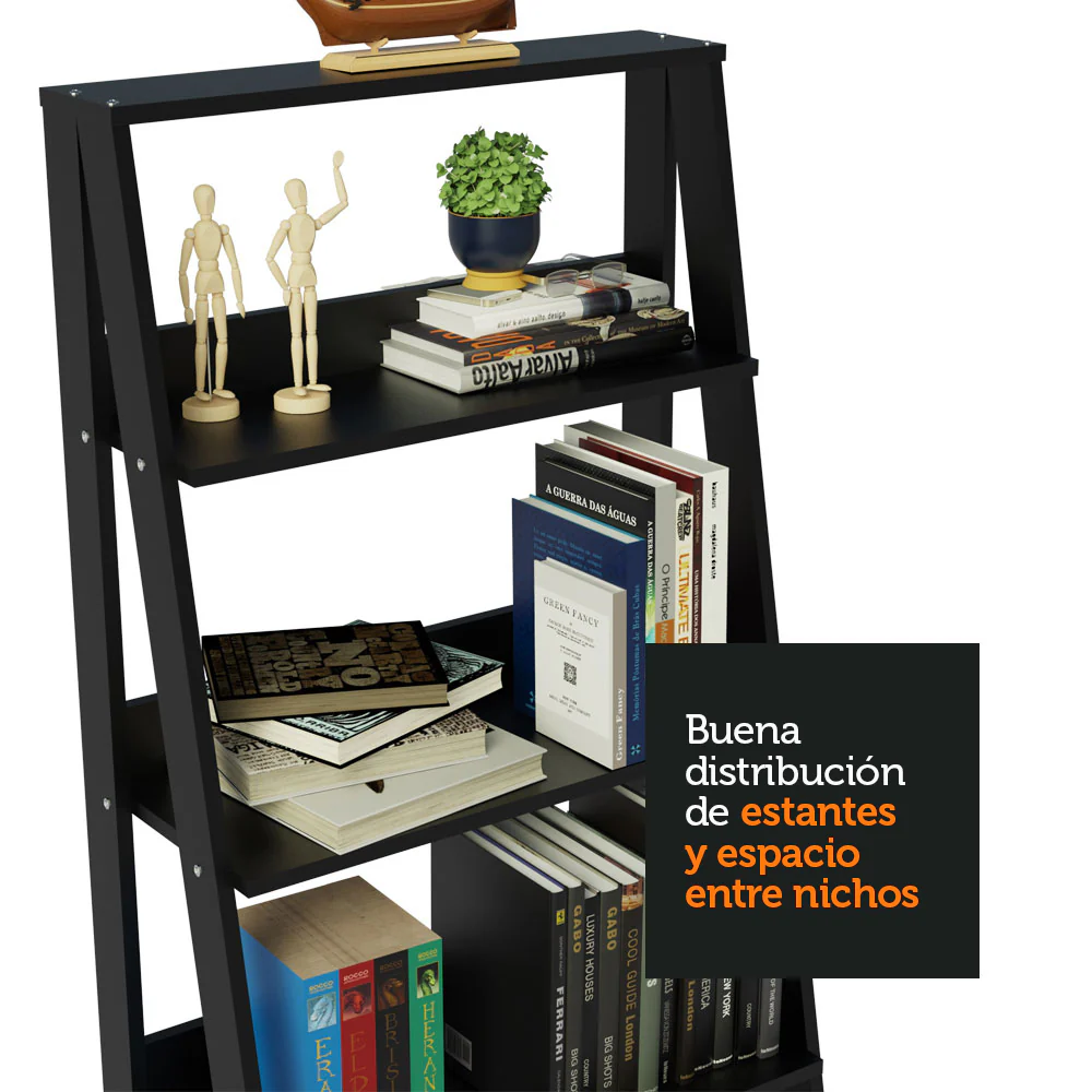 Mueble Biblioteca Librero con 4 Niveles Negro - Image 6