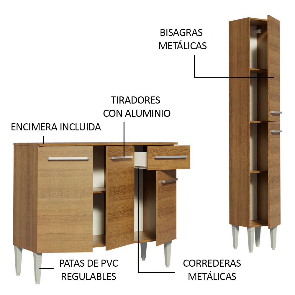 Mueble de Cocina Compacto 137cm Marrón Emilly Plata 0 - Image 7