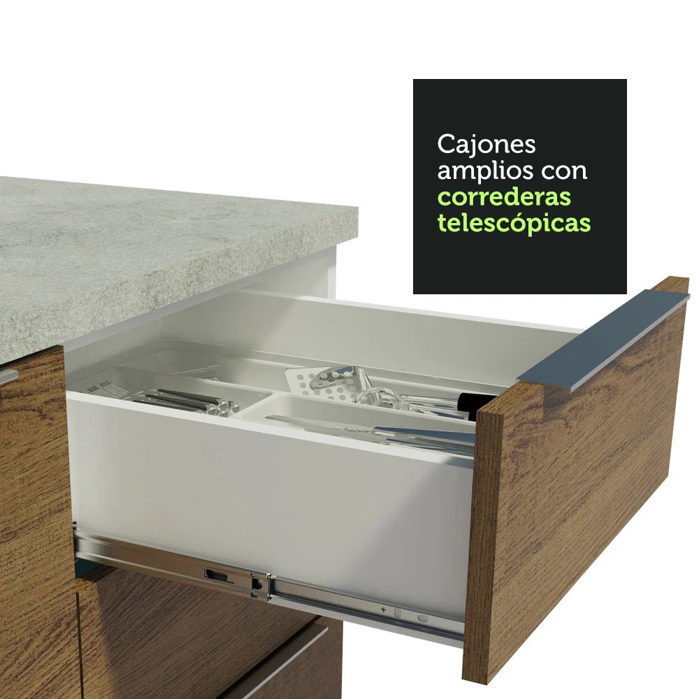 Mueble de Cocina para Horno 60 cm 1 Puerta 3 Cajones Blanco/Marrón Stella Madesa - Image 5