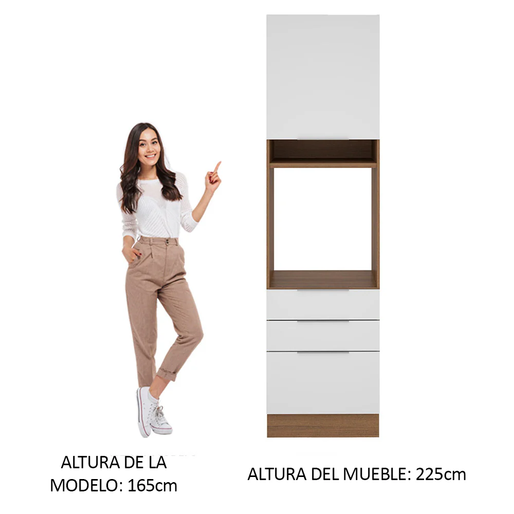 Mueble de Cocina para Horno 60 cm 1 Puerta 3 Cajones Marrón/Blanco Stella Madesa - Image 3