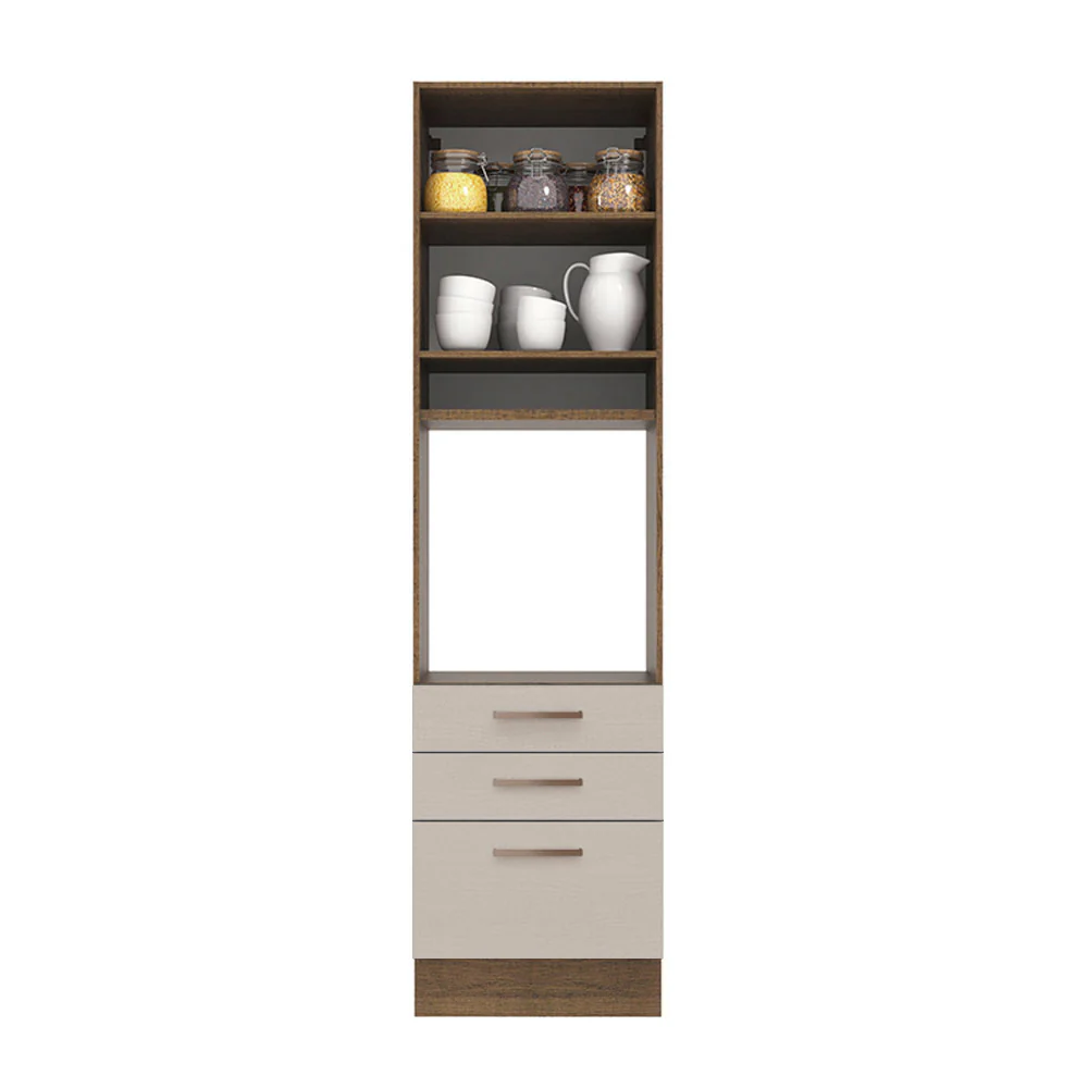 Mueble de Cocina para Horno 60 cm 1 Puerta 3 Cajones Marrón/Crema Agata - Image 3