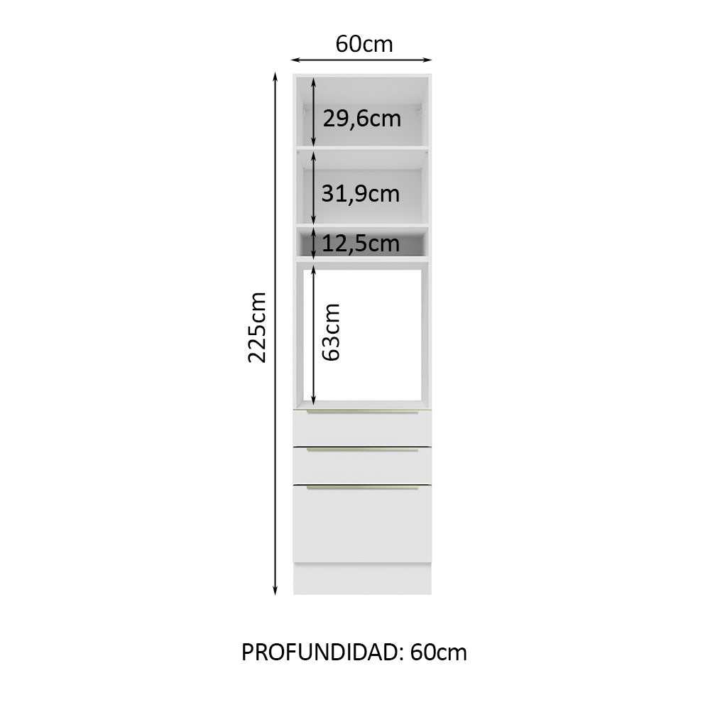 Mueble de cocina para Horno 60 cm 3 Cajones 1 Puerta Lux Blanco/Blanco - Image 3