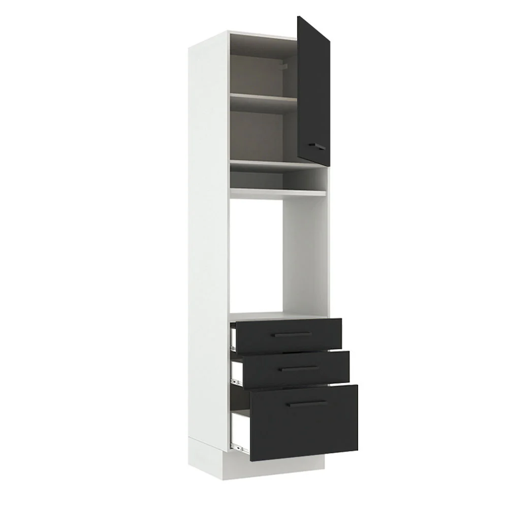 Mueble de Cocina para Horno 60 x 60 cm 1 Puerta 3 Cajones Blanco/Negro Agata Madesa - Image 7