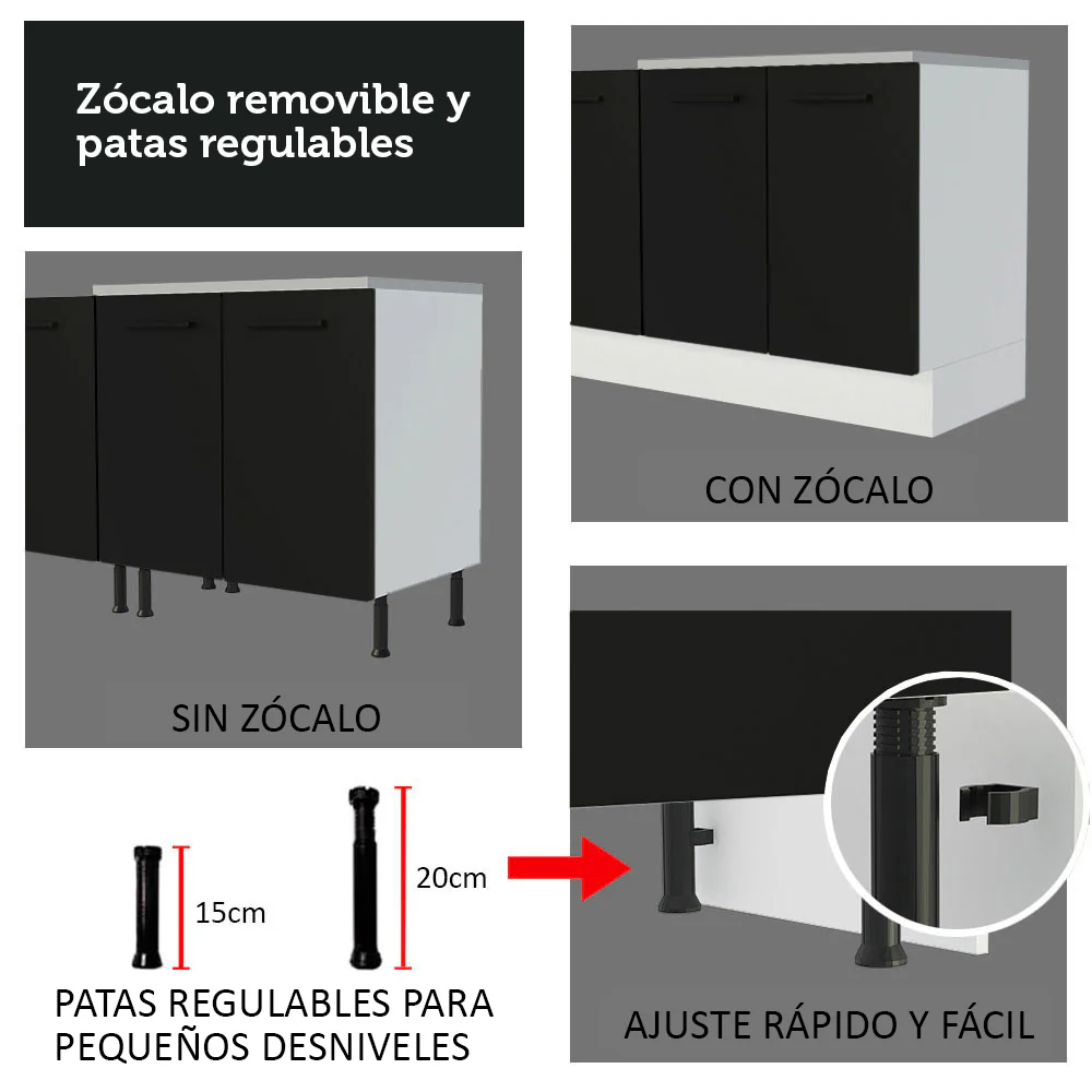 Mueble de Cocina para Horno 60 x 60 cm 1 Puerta 3 Cajones Blanco/Negro Agata Madesa - Image 8