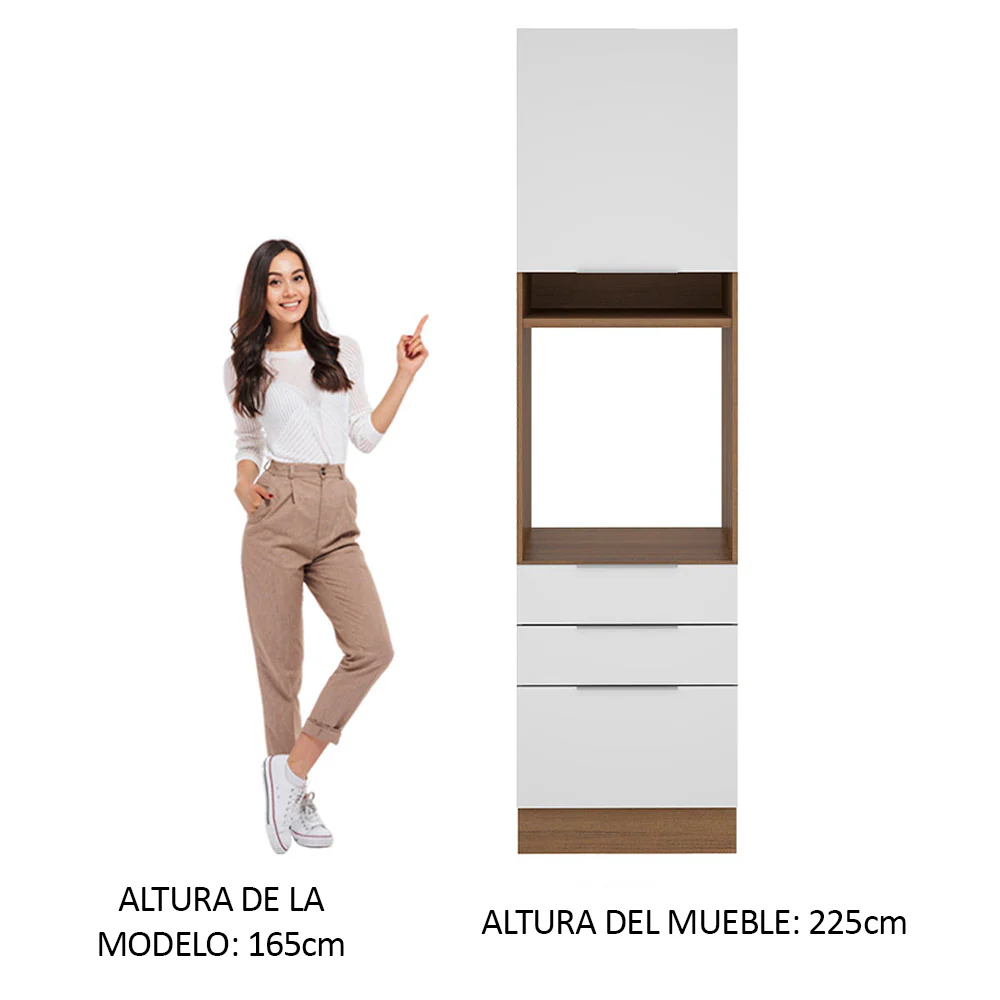 Mueble de Cocina para Horno 60 x 60 cm 1 Puerta 3 Cajones Marrón/Blanco Stella Madesa - Image 3