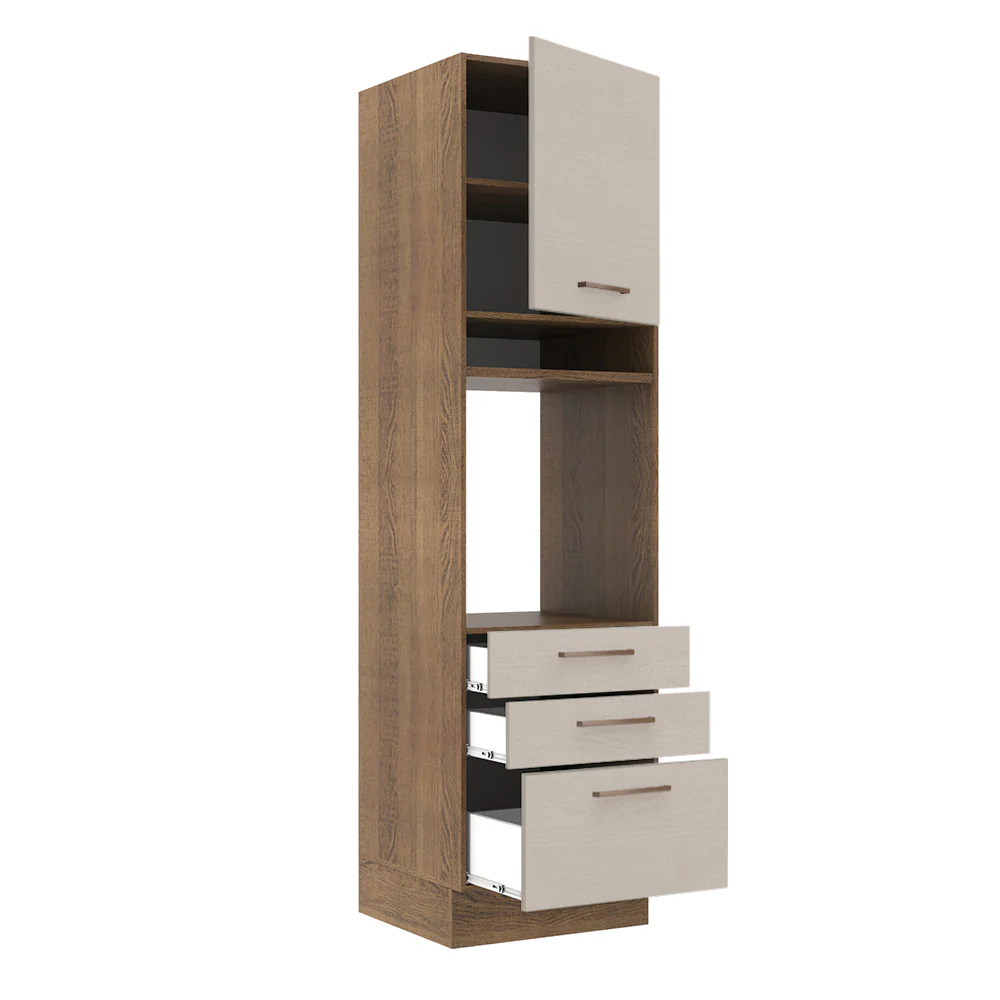 Mueble de Cocina para Horno 60 x 60 cm 1 Puerta 3 Cajones Marrón/Crema Agata Madesa - Image 7