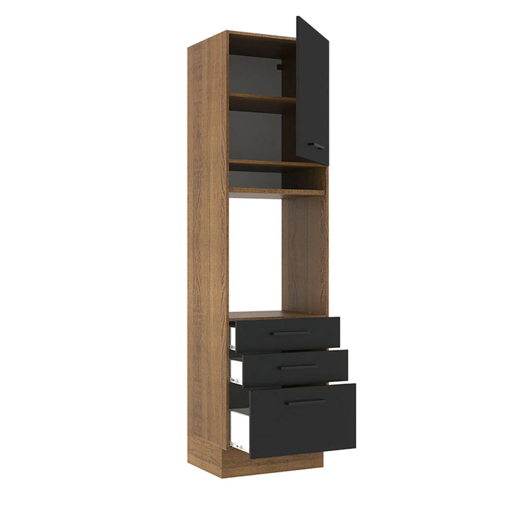 Mueble de Cocina para Horno 60 x 60 cm 1 Puerta 3 Cajones Marrón/Negro Agata Madesa - Image 7