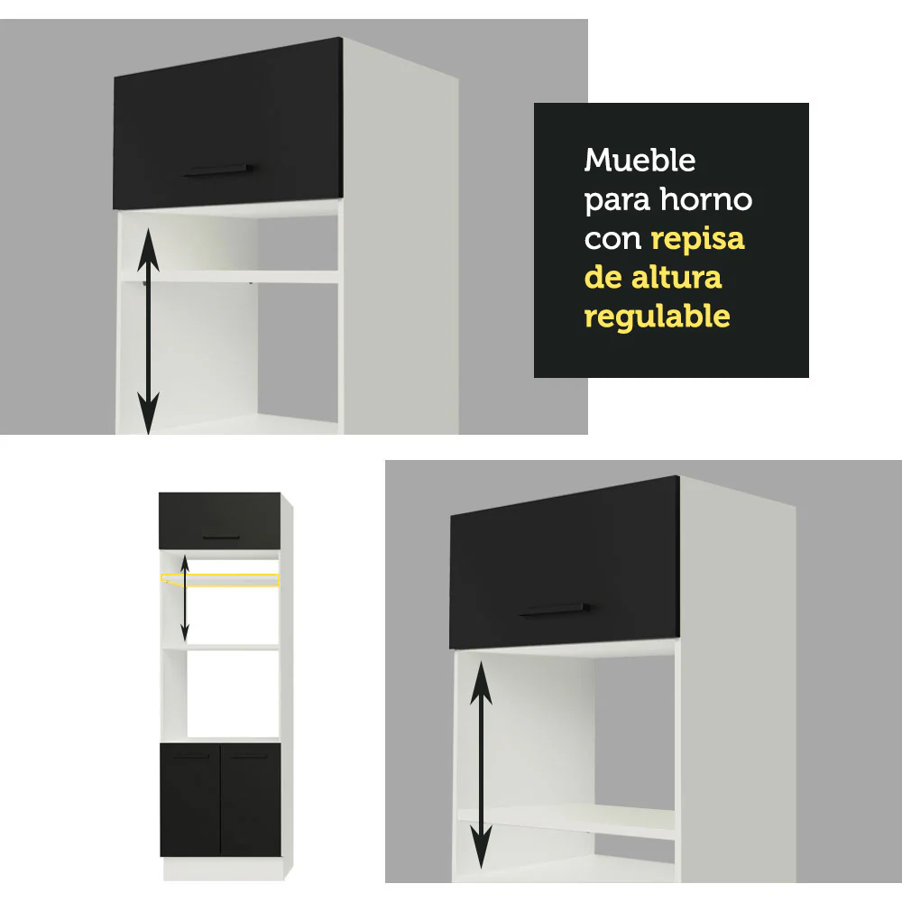 Mueble de Cocina para Horno 70 x 60 cm 3 Puertas Blanco/Negro Agata Madesa - Image 5