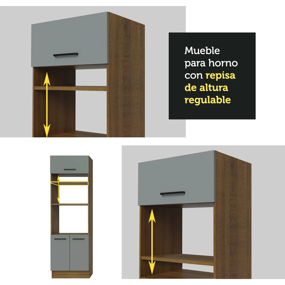Mueble de Cocina para Horno 70 x 60 cm 3 Puertas Marrón/Gris Agata Madesa - Image 5