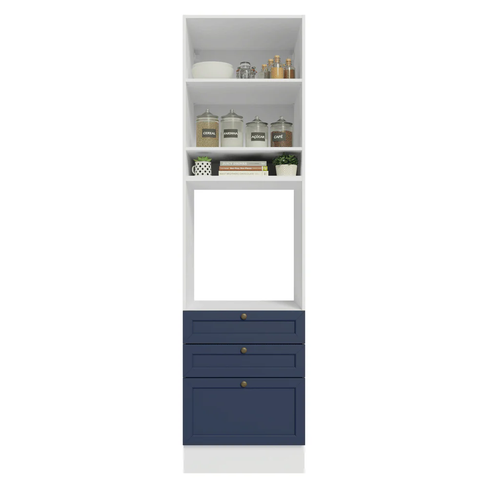Mueble de cocina para Horno/ microondas 60 cm 1 Puerta 3 Cajones Blanco/Azul Vik Madesa - Image 4