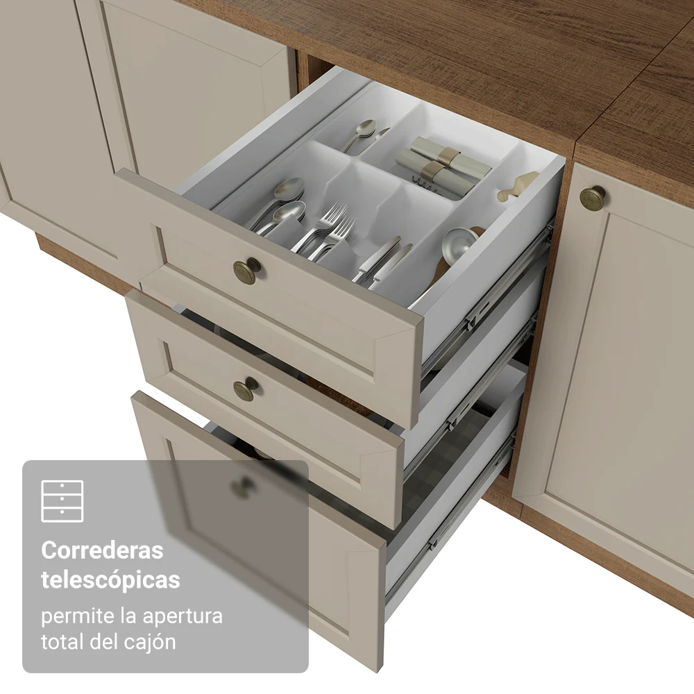 Mueble de cocina para Horno/Microondas 60 cm 1 Pueta 3 Cajones Marrón/Crema Vik Madesa - Image 7