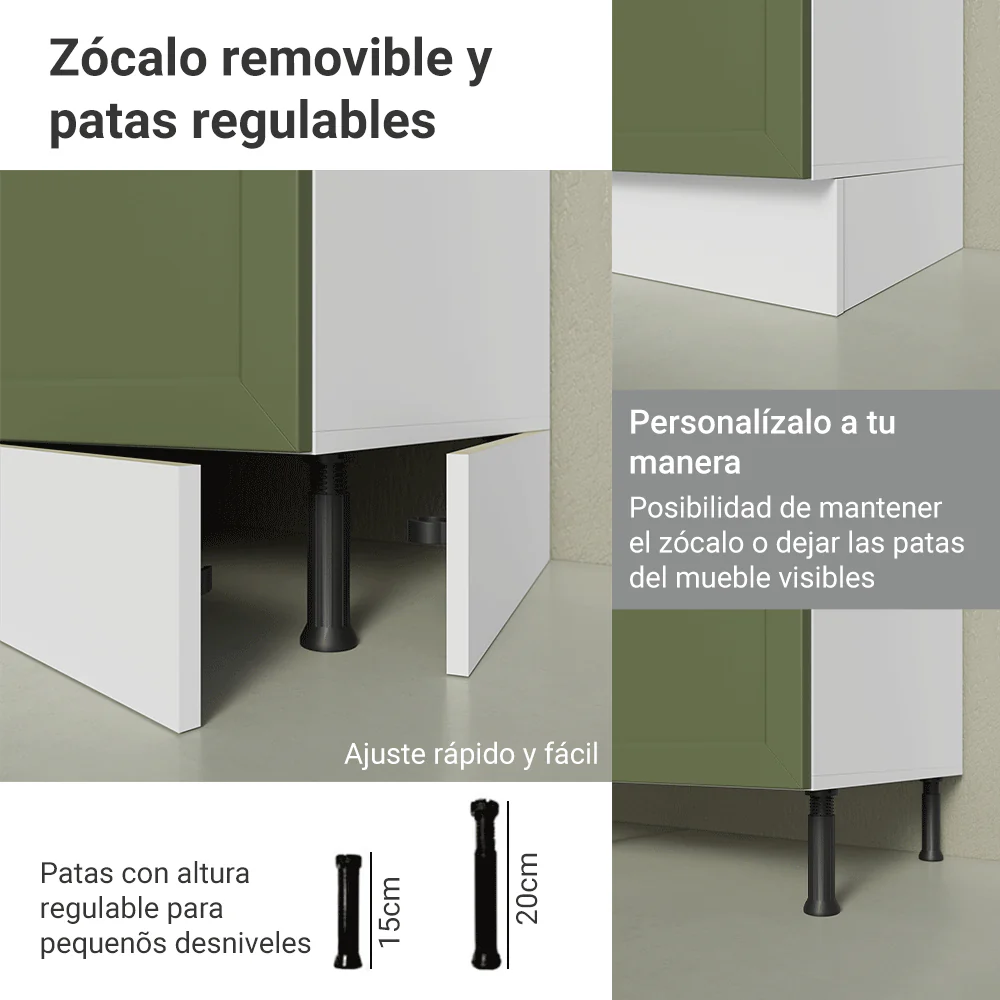 Mueble de cocina para Horno/ microondas 60 x 60 cm 1 Puerta 3 Cajones Blanco/Verde Vik Madesa - Image 8