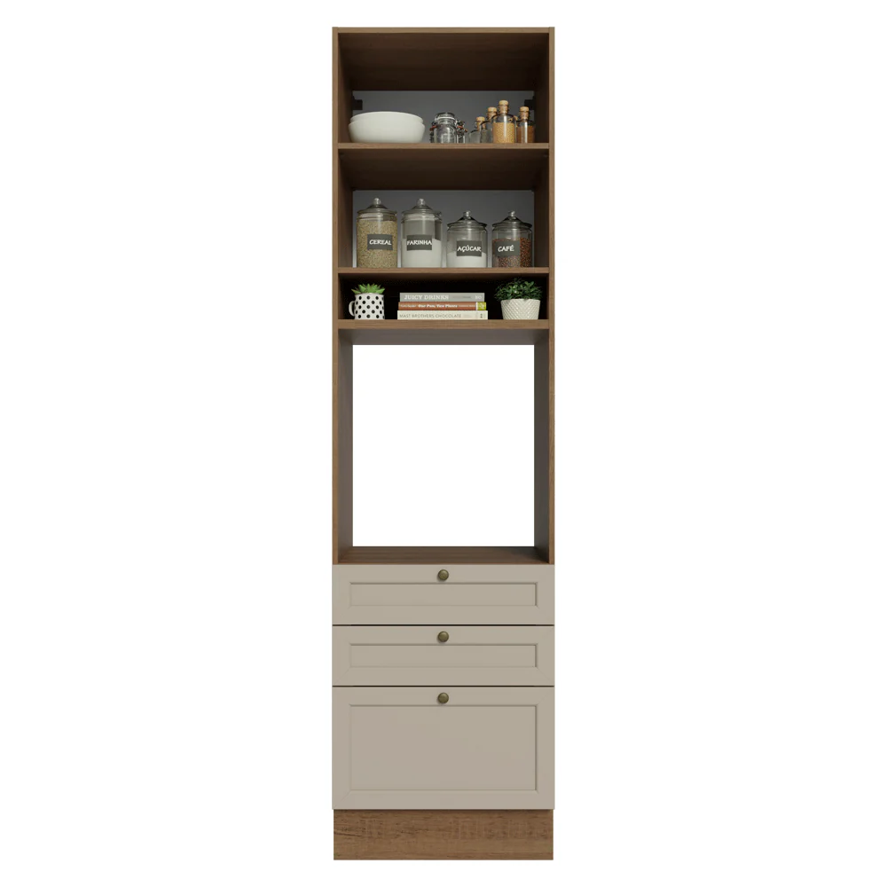 Mueble de cocina para Horno/Microondas 60 x 60 cm 1 Pueta 3 Cajones Marrón/Crema Vik Madesa - Image 4