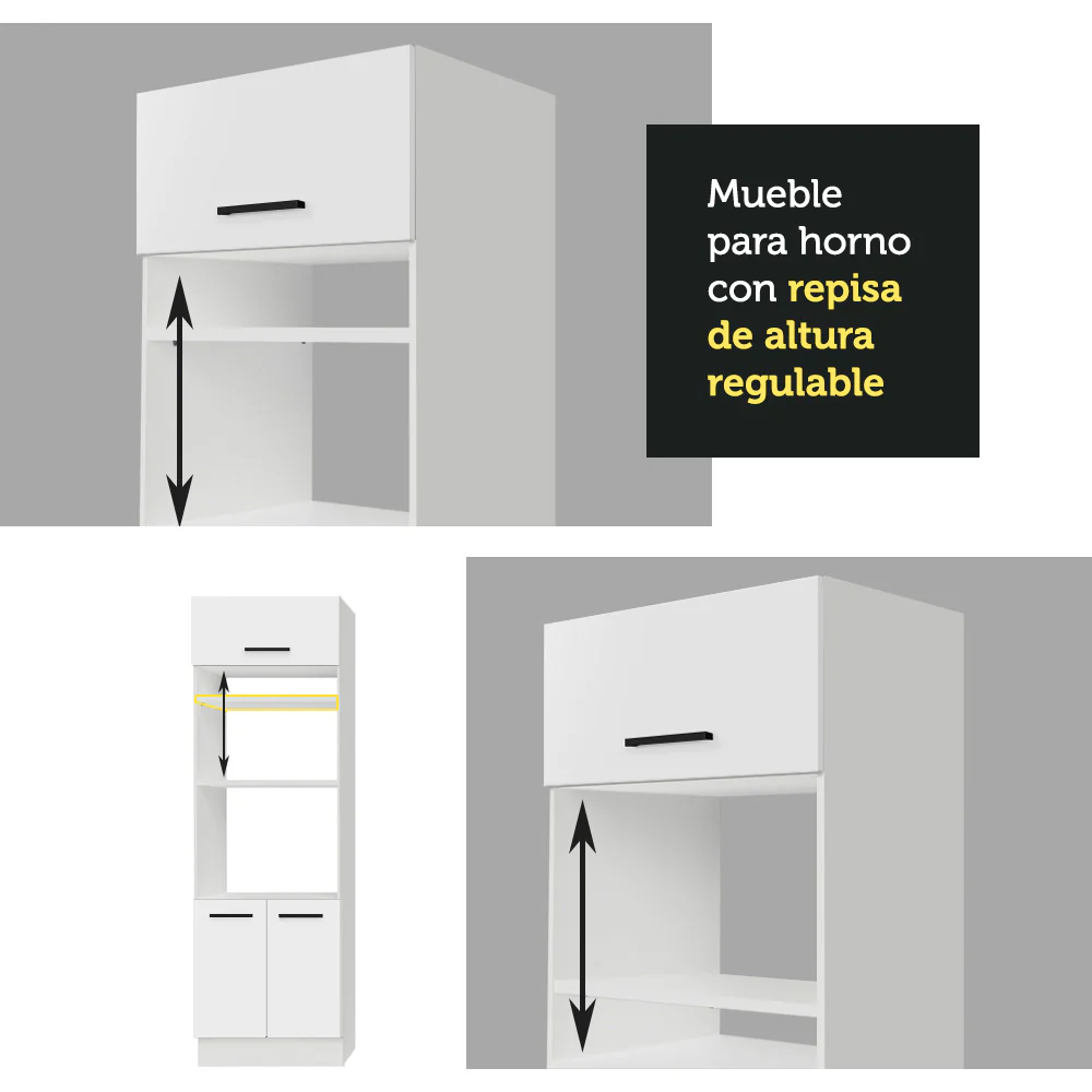Mueble de cocina para Horno/ Microondas 70 cm Sin cajones 3 Puertas Agata Blanco - Image 5