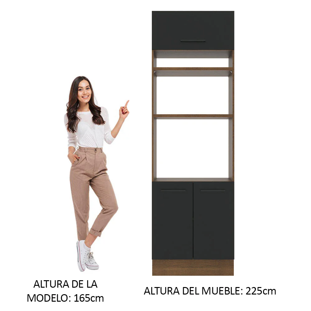 Mueble de cocina para Horno/ Microondas 70 cm Sin cajones 3 Puertas Agata Marrón/Negro - Image 4