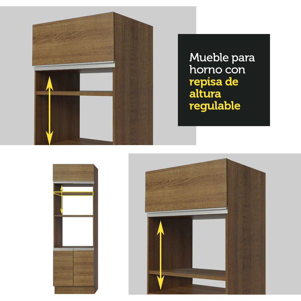 Mueble de cocina para Horno/ Microondas 70 cm Sin cajones 3 Puertas Glamy Marrón - Image 6