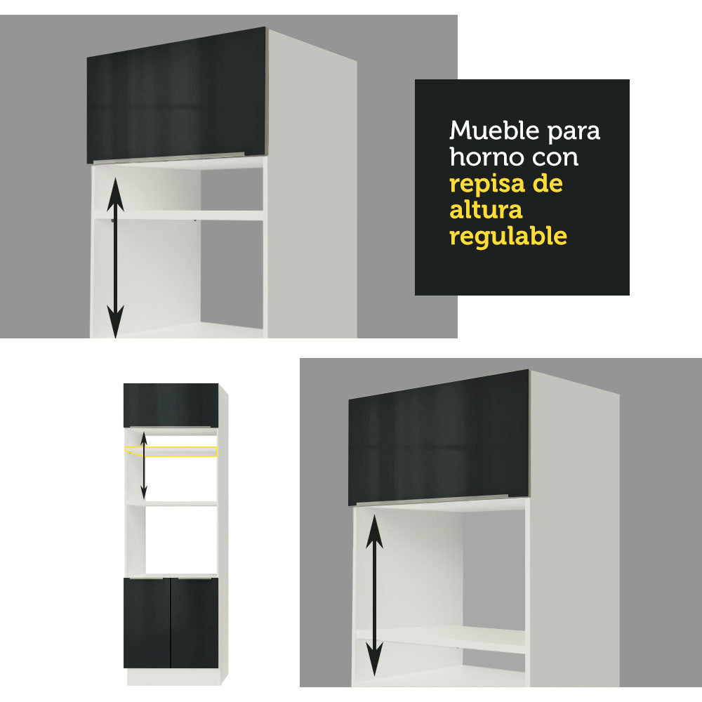 Mueble de cocina para Horno/ Microondas 70 cm Sin cajones 3 Puertas Lux Blanco/Negro - Image 7