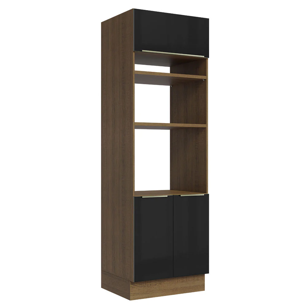 Mueble de cocina para Horno/ Microondas 70 cm Sin cajones 3 Puertas Lux Marrón/Negro