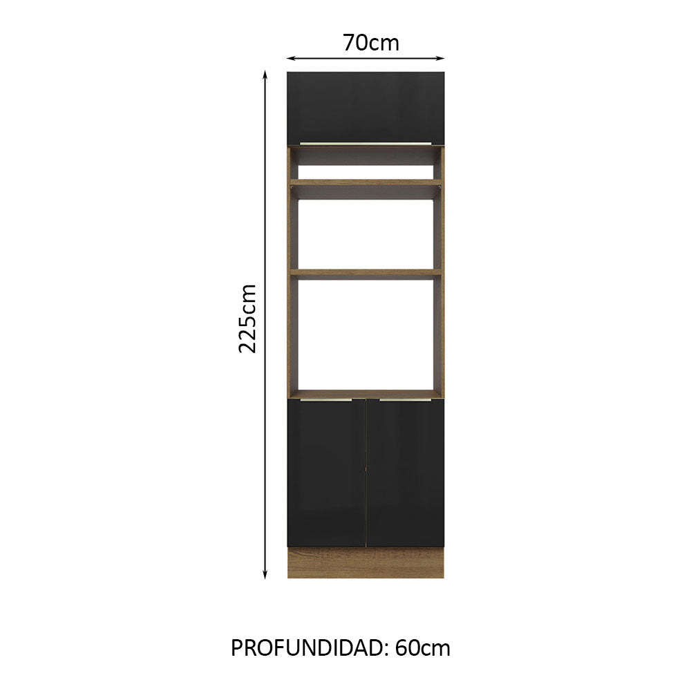 Mueble de cocina para Horno/ Microondas 70 cm Sin cajones 3 Puertas Lux Marrón/Negro - Image 2