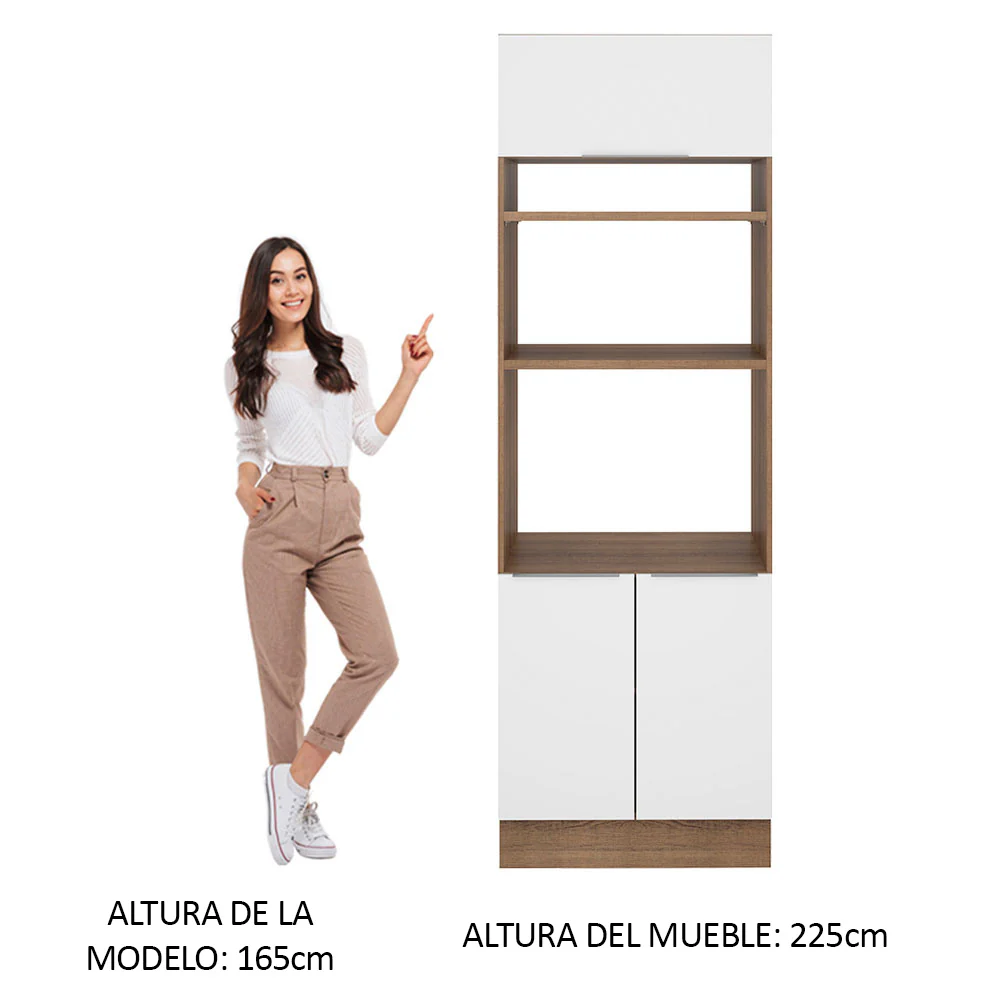 Mueble de cocina para Horno/ Microondas 70 cm Sin cajones 3 Puertas Stella Marrón/Blanco - Image 4