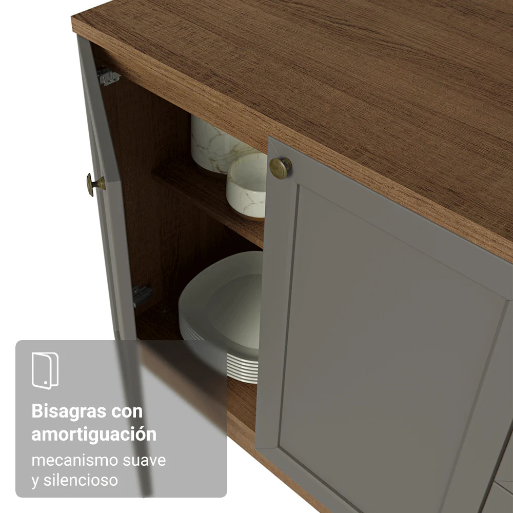 Mueble de cocina para Horno/ microondas 70 x 60 cm 3 Puertas Marrón/Gris Vik Madesa - Image 8