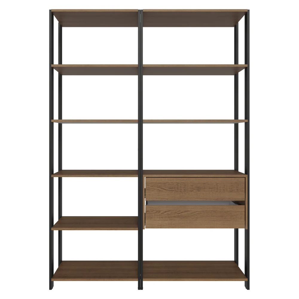 Mueble/Estante de Oficina Multiusos, 129 cm, 9 Estantes, 2 Cajones, Marrón/Negro - Image 6