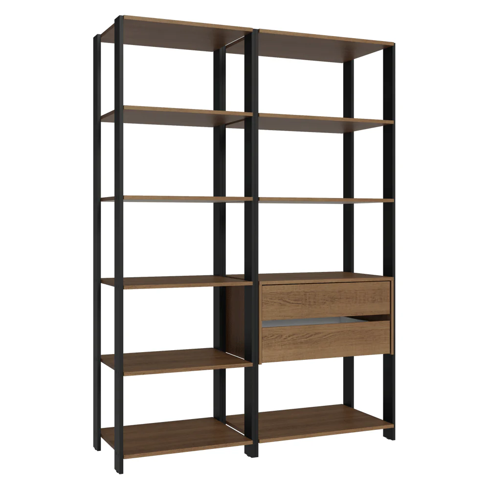 Mueble/Estante de Oficina Multiusos, 129 cm, 9 Estantes, 2 Cajones, Marrón/Negro - Image 8