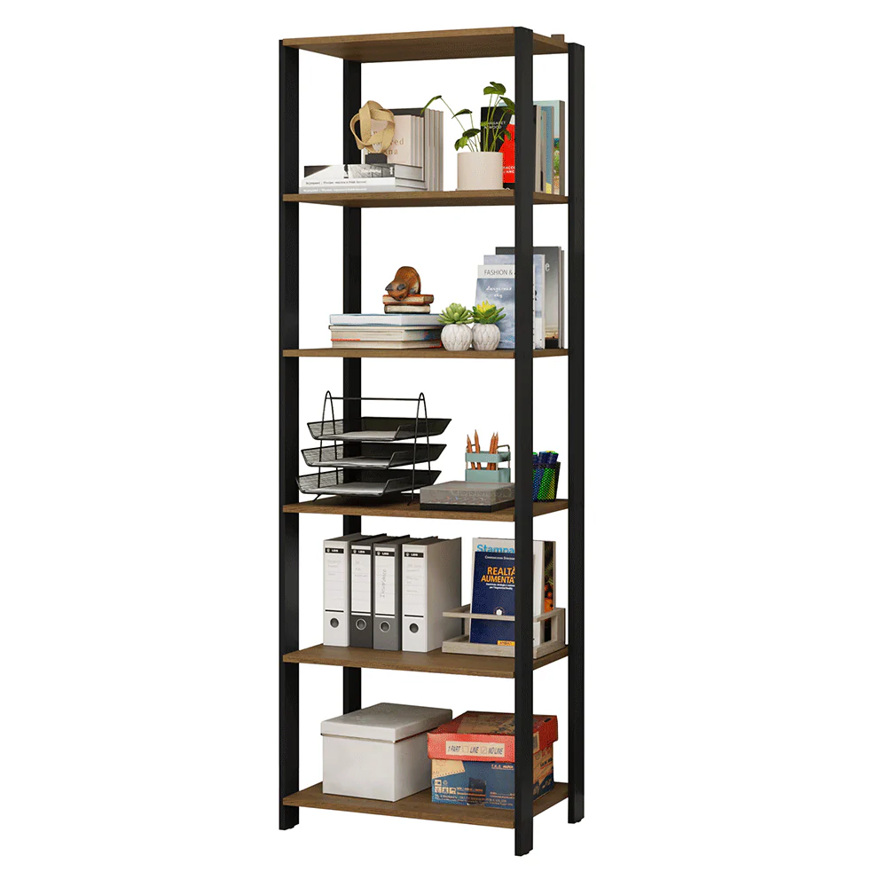 Mueble/Estante de Oficina Multiusos, 59 cm, 5 Estantes, Marrón/Negro - Image 3