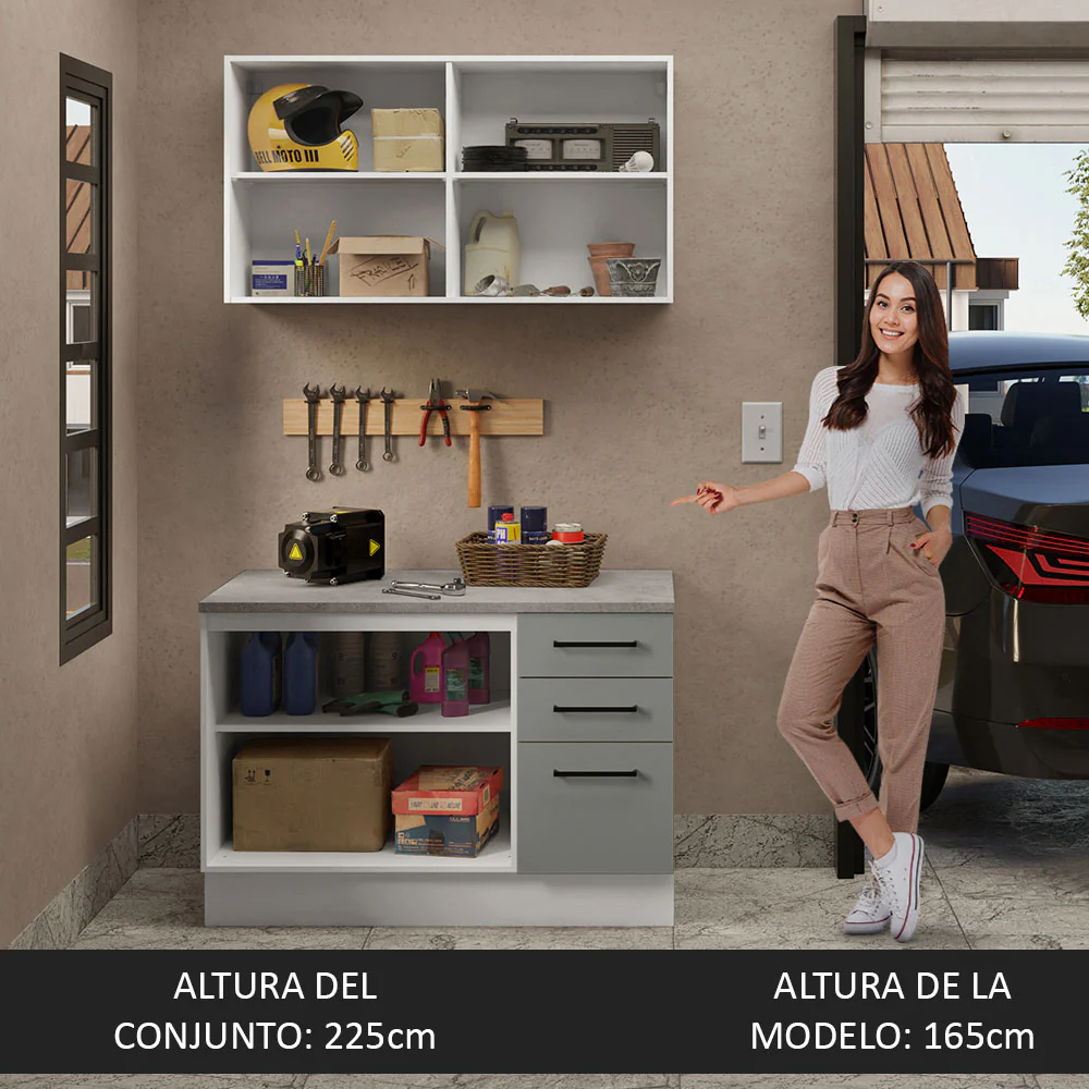 Mueble Integral Multiuso Garaje 120cm Blanco/Gris - Image 4