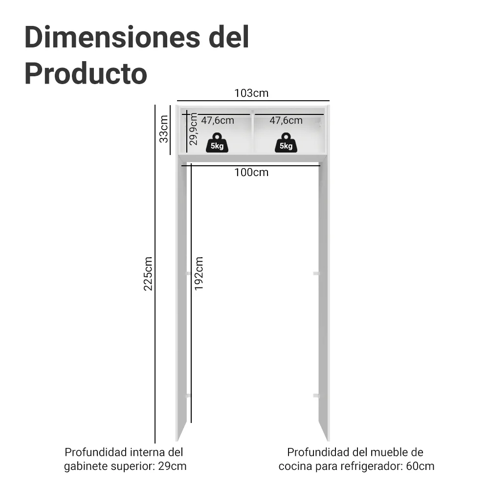 Mueble para empotrar Heladera 103 cm 1 Puerta Abatible Blanco Glamy Madesa - Image 2