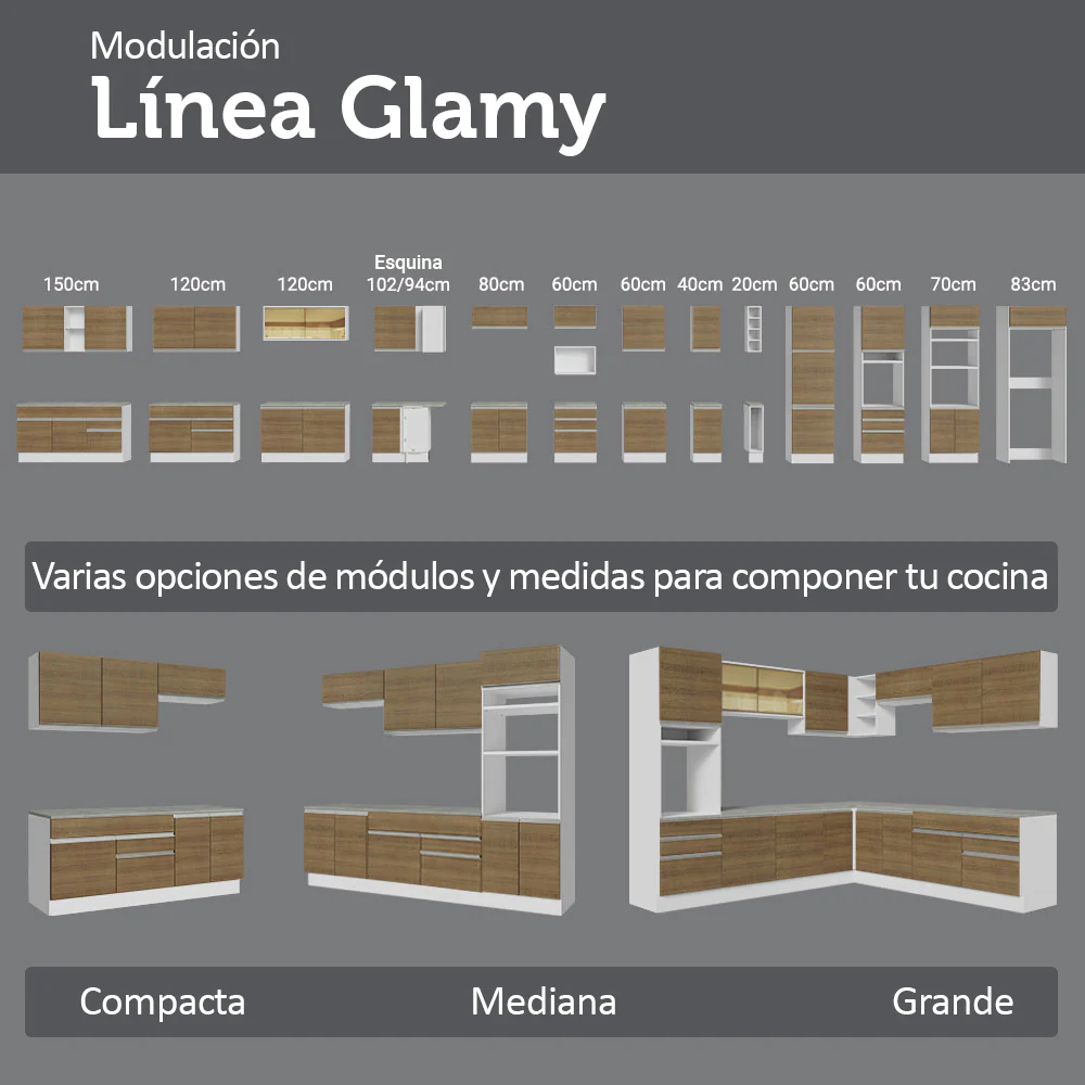Mueble para empotrar Heladera 103 cm 1 Puerta Abatible Blanco/Marrón Glamy Madesa - Image 7