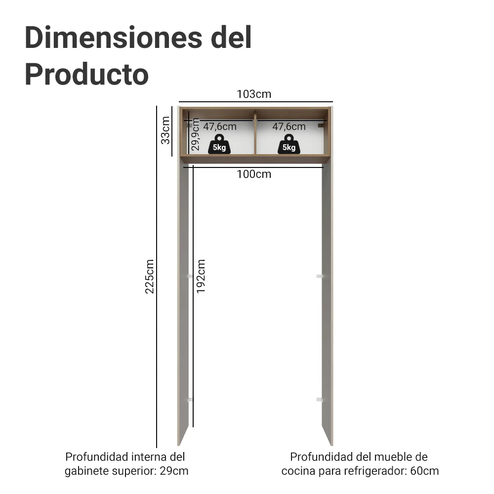 Mueble para empotrar Heladera 103 cm 1 Puerta Abatible Crema/Marrón/Crema Agata Madesa - Image 2